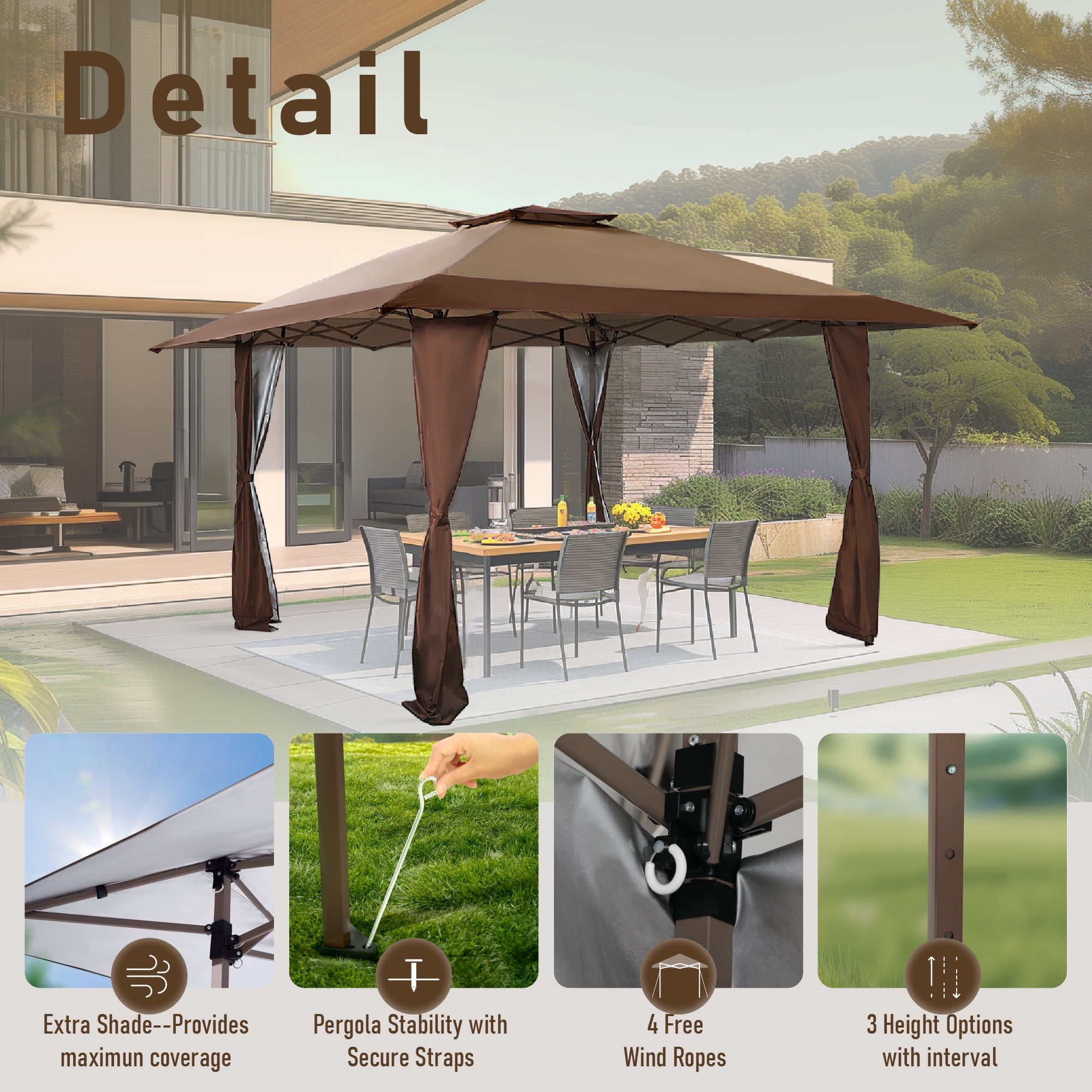 Summit Living 13 x 13 ft Pop Up Canopy Tents Event Shelter for Outside Party Brown