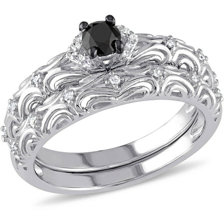 1/3 Carat T.W. Black and White Diamond Sterling Silver Bridal Set