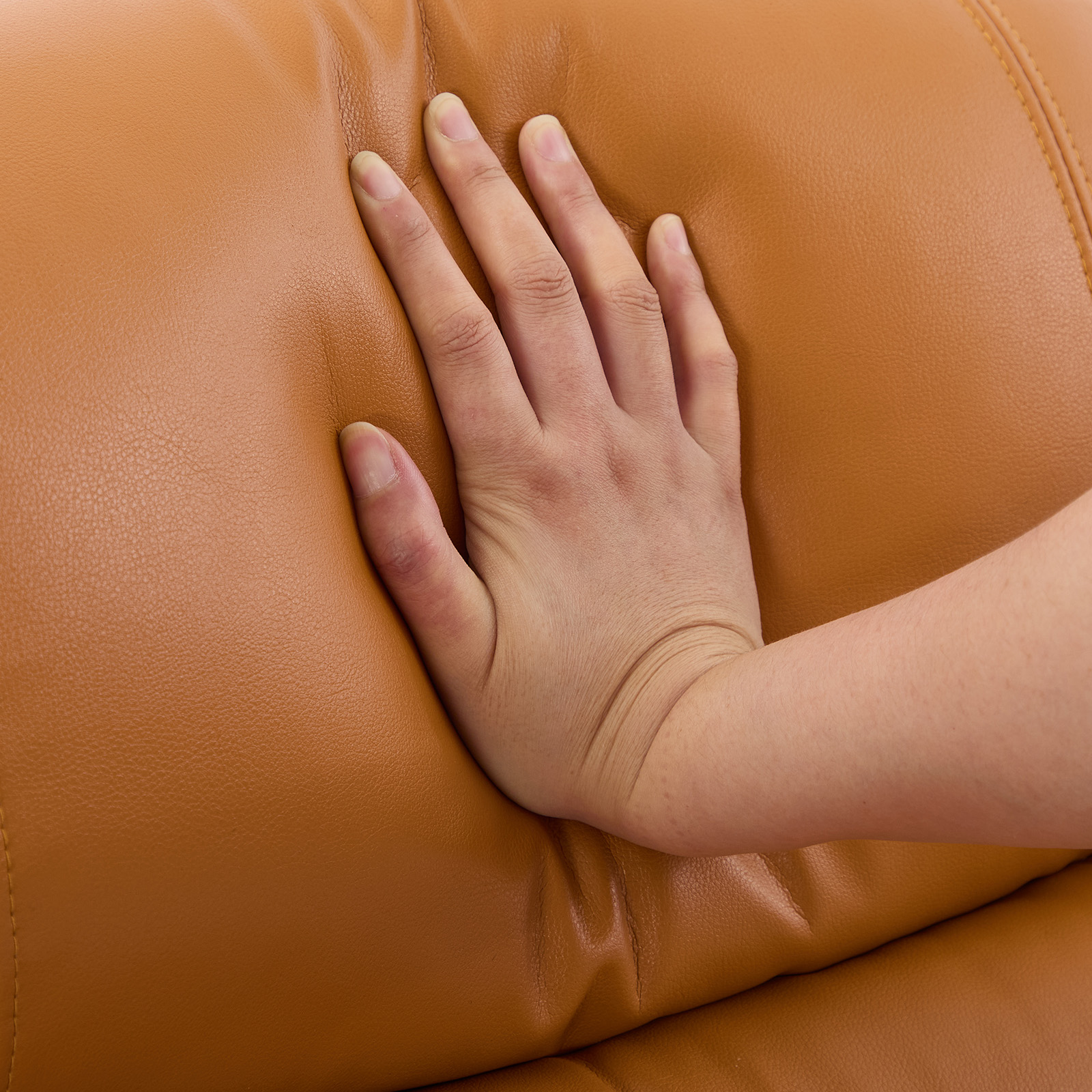 IPKIG Faux Leather Manual Reclining Loveseat with Console and Cup Holders, Orange