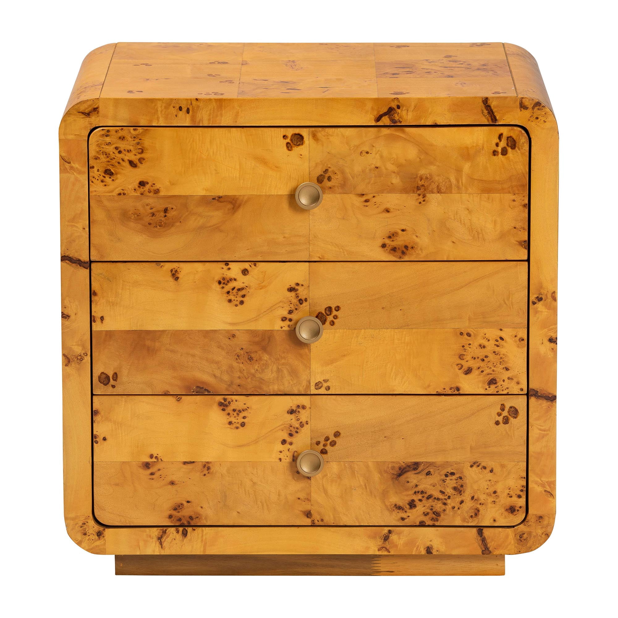 bali & pari Netra Modern Nightstand, 3-Drawer, Light Mappa Burl