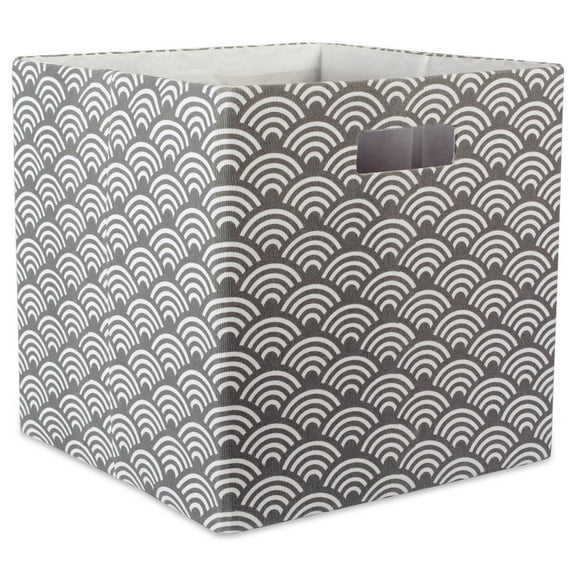 DII 11" Square Modern Polyester Cube Waves Storage Bin in Gray