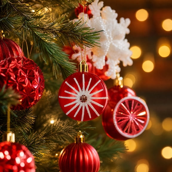16pcs Christmas Ball Ornaments Set, extured Snowflake Shaped Decorative Balls for Christmas Tree Decor