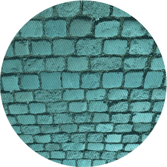 Ahgly Company Machine Washable Indoor Round Transitional Turquoise Green Area Rugs, 3' Round