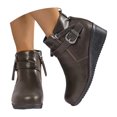 thumbnail image 3 of Women's Buckle Side Zipper Ankle Boots Chunky Platform Comfort Flat Sole Retro Leather Booties Equestrian Ready Footwear Fall Spring Riding Essential Brown, 3 of 9