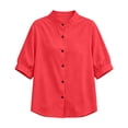 thumbnail image 5 of Womens Button Down Shirts Oxford Short Sleeve Cotton Dress Shirts Collared Button Up Casual Blouses Tops Linen Button Down Shirts Summer Cotton Linen Casual Tops with Pocket, 5 of 9