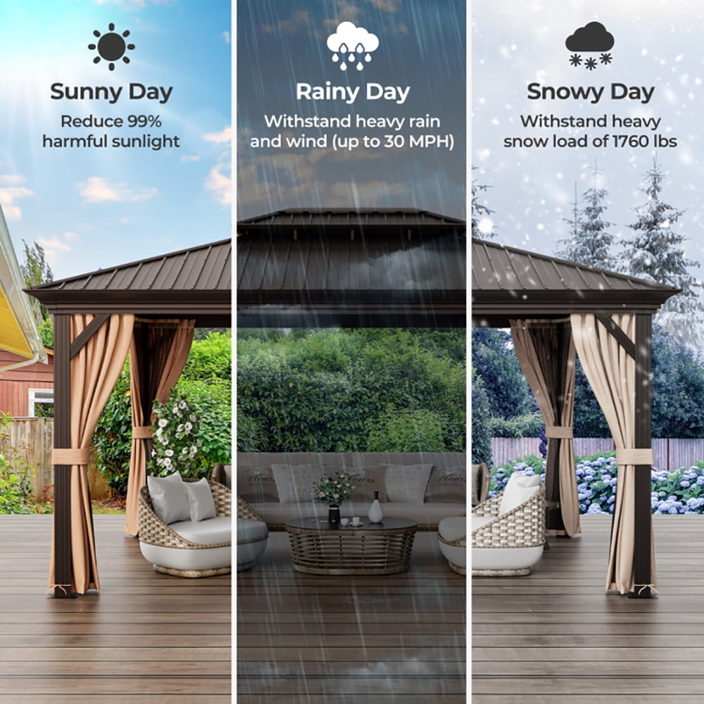 Aimee Lii 12' x 16' Double-Roof Hardtop Gazebo with Galvanized Steel Roof, Canopy Gazebo for Party BBQ Events, Coffee Aimee Lii 12' x 16' Double-Roof Hardtop Gazebo with Galvanized Steel Roof, Canopy Gazebo for Party BBQ Events, Coffee