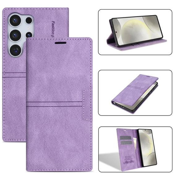 Premium Wallet Case For Samsung Galaxy S26 Ultra,Vintage PU Leather Flip Folio Cover with RFID Blocking Card Holder Slots & Viewing Stand, Magnetic Closure Full Body Protective Phone Case,Purple