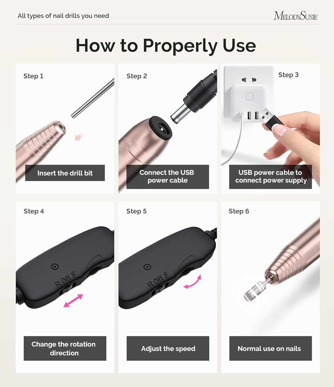 MelodySusie PC120I Electric Nail Drill Machine, 20000 RPM Portable Electric Nail Efile Set, Manicure Pedicure Tool with Drill Bits Sanding Bands Dust Brush, Gold