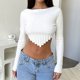 thumbnail image 4 of Blusa Mangas Largas Señora otoño Top manga larga rayas cuello cuadrado Irregular ropa de calle Y2k Kuymtek Blanco T S para Mujer, 4 of 6