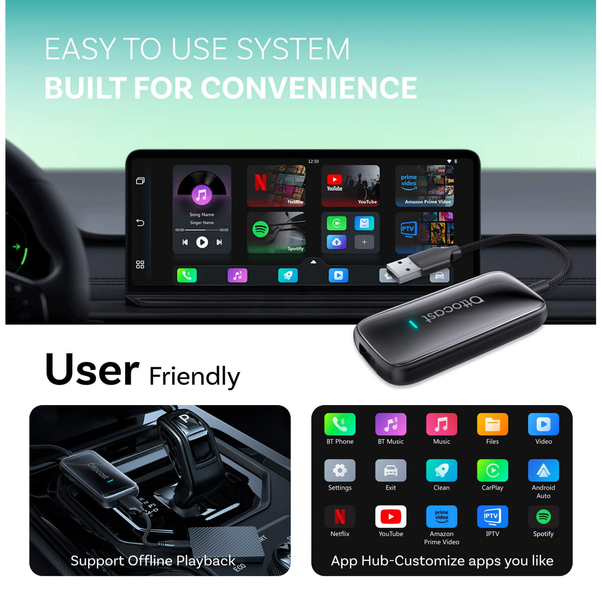 Ottocast Play2video Ultra Car TV Box 4GB+ 32GB Wireless CarPlay