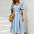 thumbnail image 2 of Levmjia Flowy Midi Dresses for Women V Neck Short Sleeve Polka Dot Dress Summer Casual Fashion Loose Fit Swing Party Beach Vacation, 2 of 6