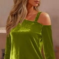 thumbnail image 5 of Velvet Tops for Womens Trendy Elegant Long Sleeve Off Shoulder Shirts 2026 New Years Holiday Party Wedding Outfits, 5 of 8