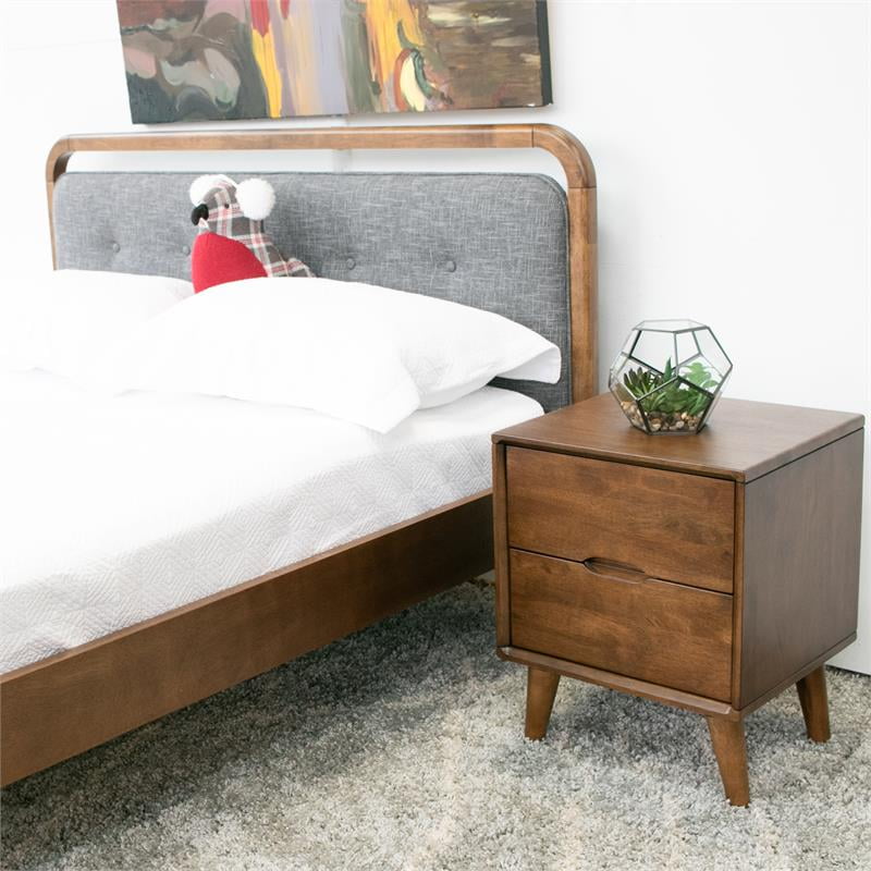 ASHCROFT Mid-Century Modern Edie Brown Walnut Wood Nightstand
