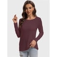 thumbnail image 5 of Womens Long Sleeve Tops Casual Basics Fall Shirts Solid Crewneck T-Shirt, 5 of 6