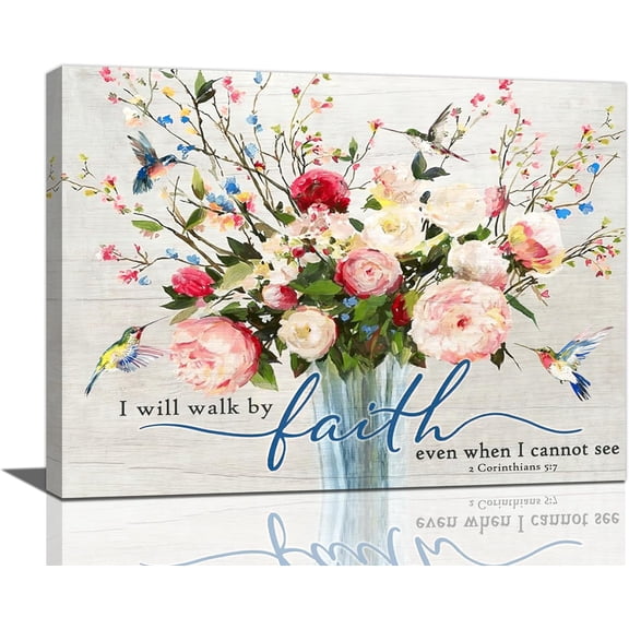 Christian Wall Art Bible Verses Pictures Wall Decor Rustic Floral Canvas Country Flower Print Painting Framed Modern Home Artwork For Bathroom Bedroom Living Room Kitchen Office 16"x12"