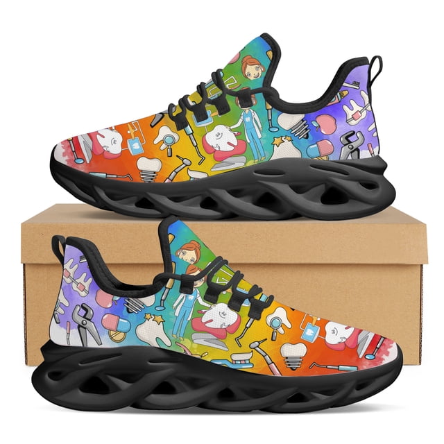 Zapatillas deportivas con estampado de herramientas dentales de hospital de dibujos animados para mujer, zapatos casuales con cordones, zapatos planos transpirables antideslizantes, calzado femenino