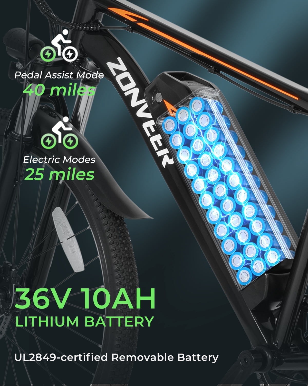 DYU 26" Electric Bike for Adults, 36V/10AH Removable Battery, Peak 750W Brushless Motor, 50 Miles Commuting Range, Front Fork Suspension, Shimano 7 Speed, UL2849