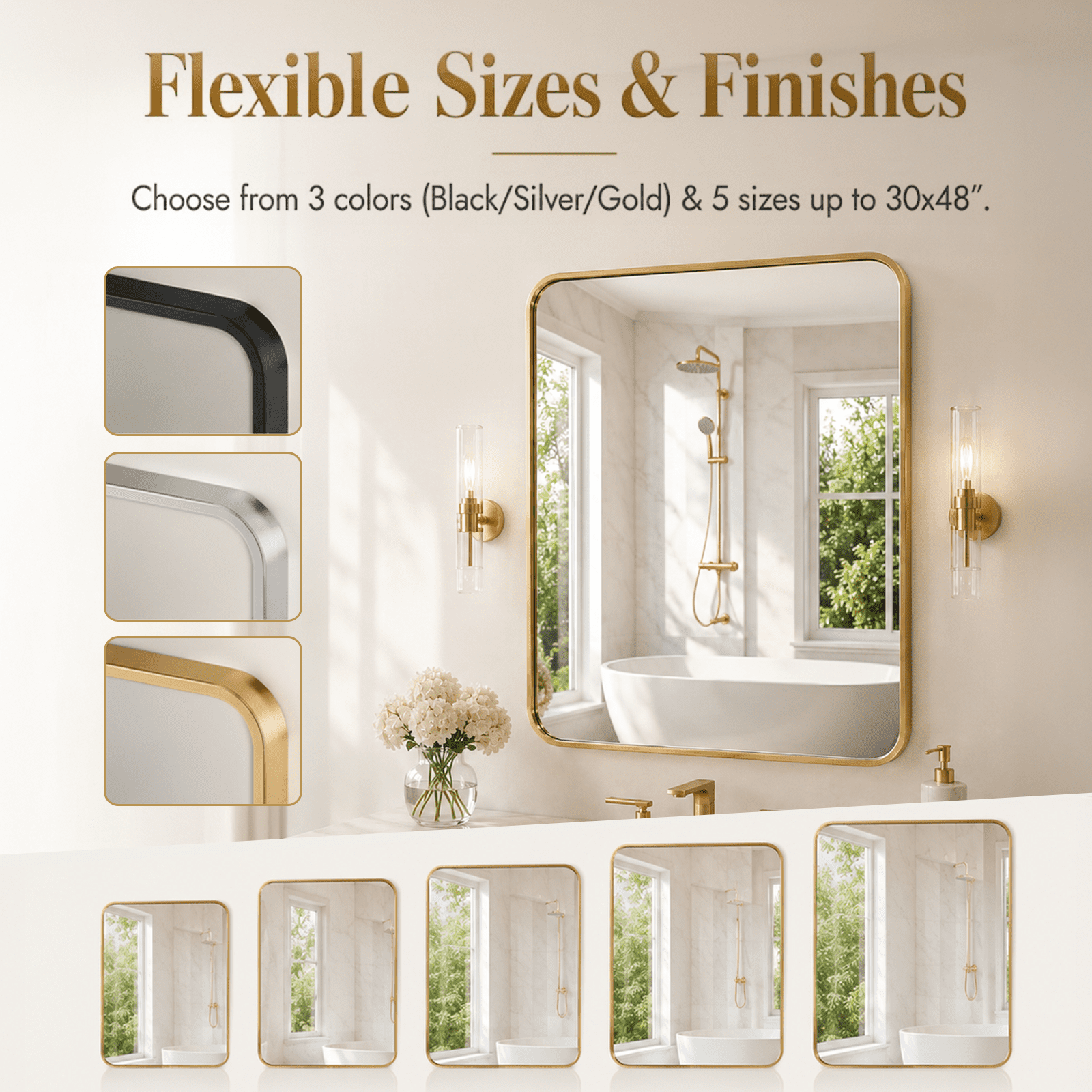 Alvantor Metal Framed Vanity Round Corner Wall Mirrors for Bathroom Sink