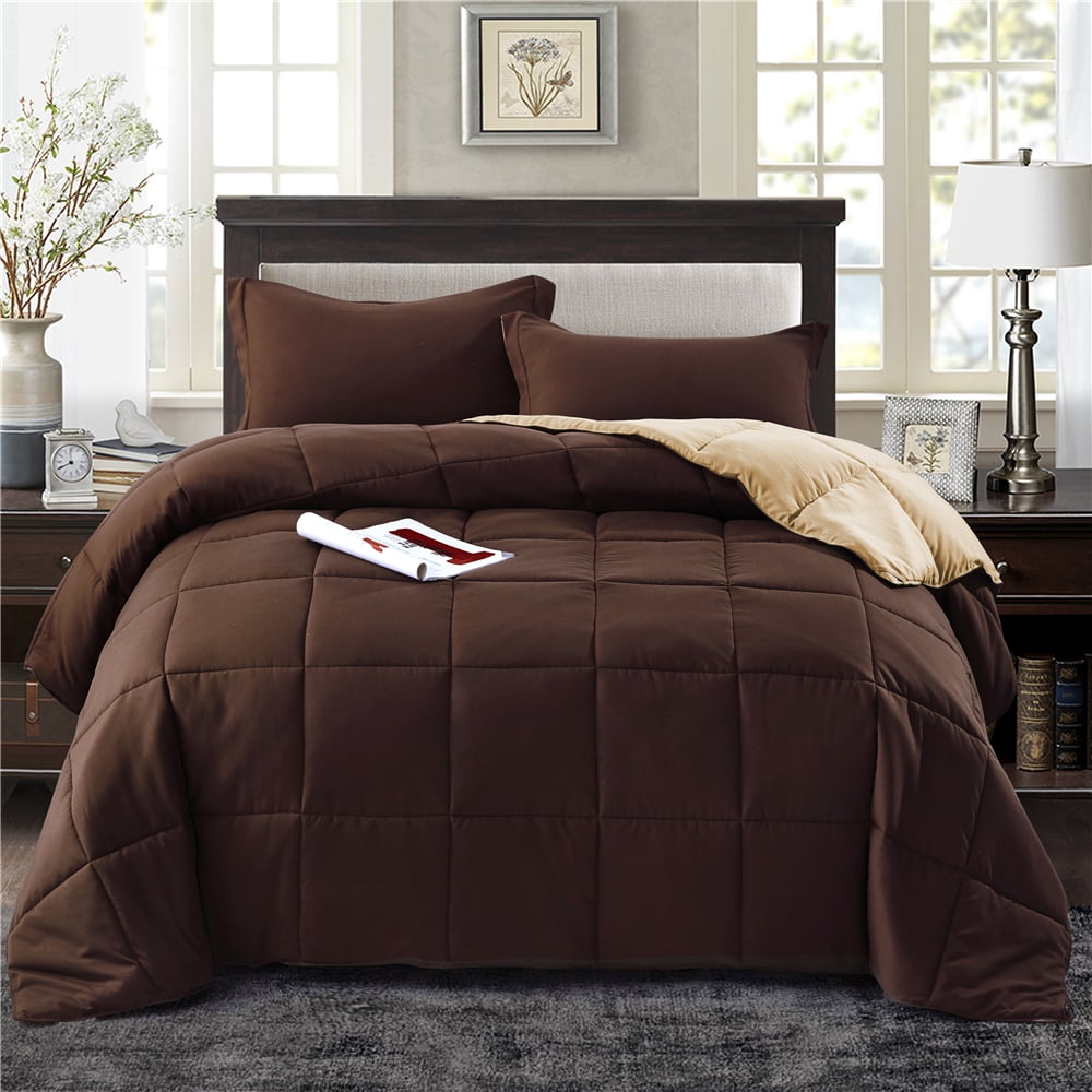 HIG Light Weight Down Alternative Comforter, King, Chocolate, Reversible
