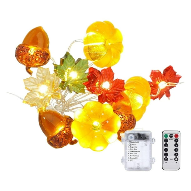 Luces de cadena de linternas de Halloween acituna con pilas para interiores Calabaza + Hoja + Nuez