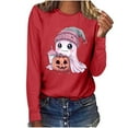 thumbnail image 7 of YUGYXL Women's Halloween Sweatshirts Pumpkin Ghost Graphic Long Sleeve Casual Crewneck Pullover Tunic Tops Red S, 7 of 7