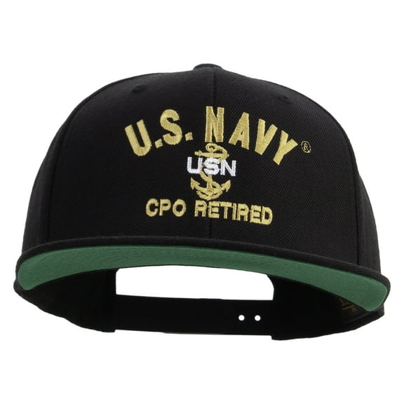 US Navy USN CPO Retired Embroidered Wool Blend Prostyle Snapback Cap - Black OSFM