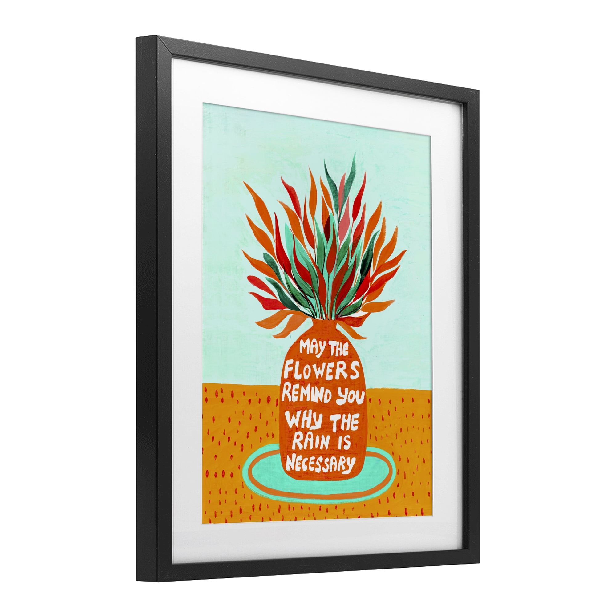Flowers Remind Rain Is Necessary Black Framed Print Under Glass, design by Nabeela Rumi