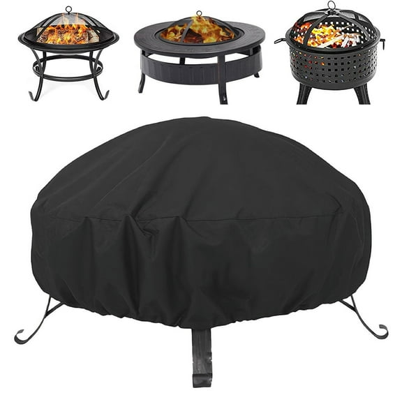 ASKITO Fire Pit Cover Round, Waterproof Dust Proof Anti UV Outdoor Fireplace Cover, 34" x 16", Black
