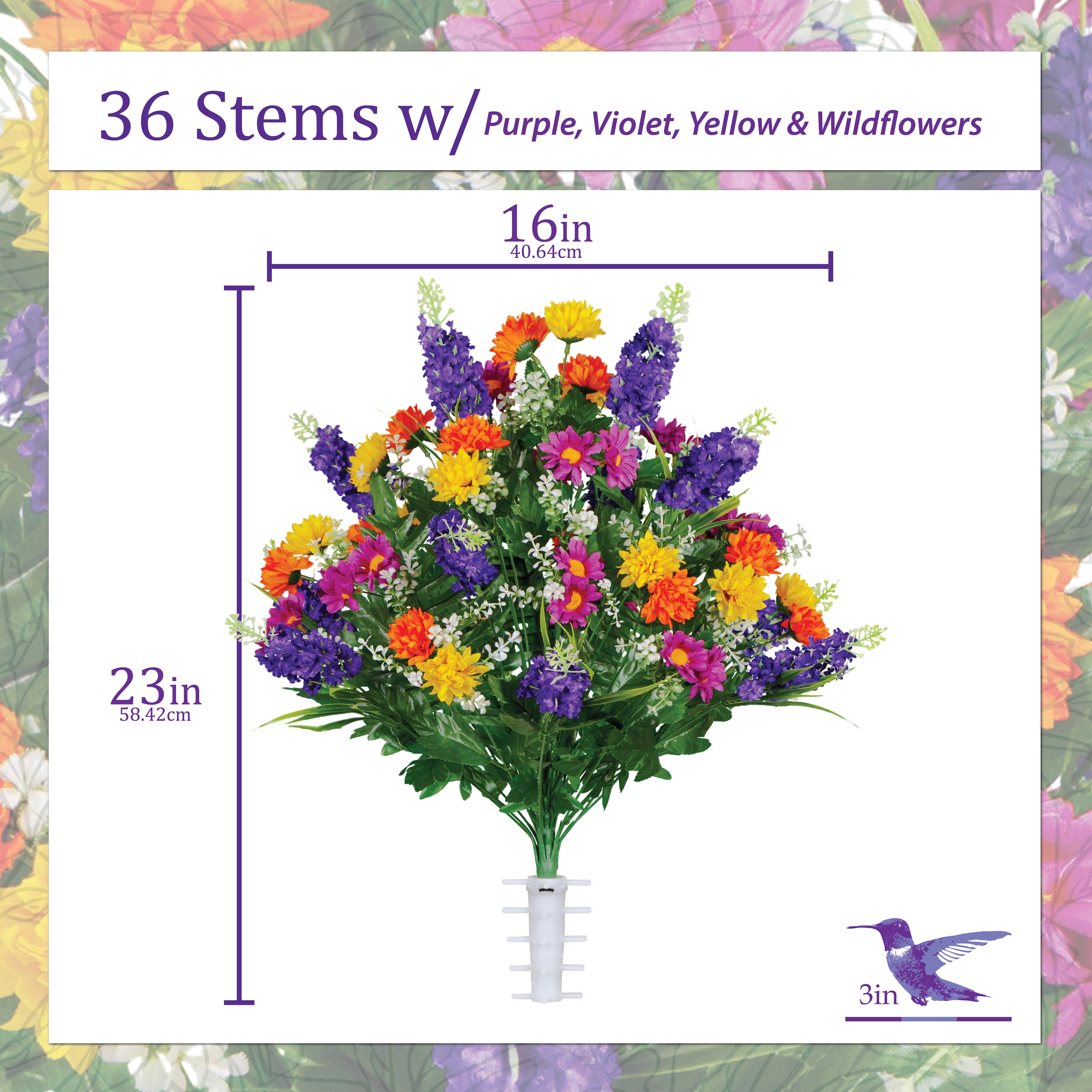 Sympathy Silks Artificial Cemetery Flowers 24" Purple Violet Yellow Wildflowers Bouquet
