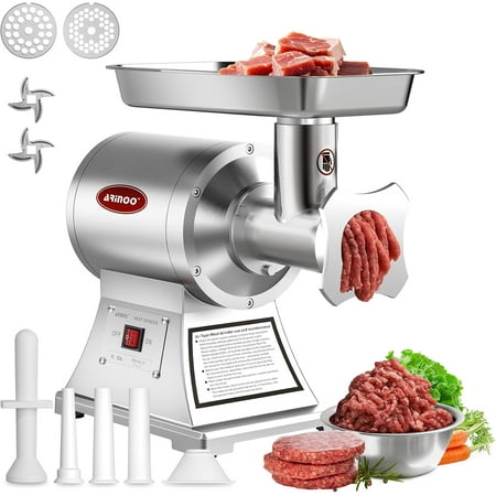 ARINOO Commercial Meat Grinder #12, 0.9HP Heavy Duty Stainless Steel Industrial Meat Mincer w/2 Blades & Meat Pusher,Electric Meat Grinders for large batches home butchering, or small farm processing