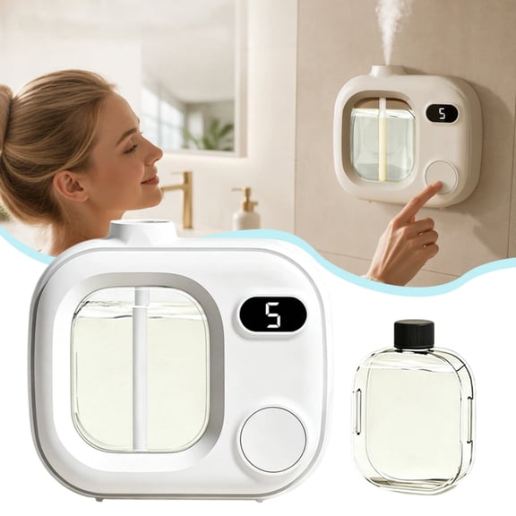 Cordless Waterless Essential Oil Diffuser, Smart LED Aroma Diffuser with 5‑Level Mist Control, Rechargeable Wall‑Mount Fragrance Machine for Bathroom Hotel Car with 50ml Essential Oil, Hilton Scent