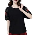 thumbnail image 2 of Hrsba Tops for Women Trendy,Solid Color Crewneck Blouse 1/2 Sleeve Comfy Casual Summer Ladies T Shirt Tee Top, 2 of 3