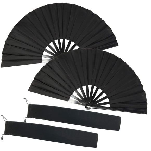 Abanico de mano de seda plegable TIHOOD Chinese Tai Chi Black x2