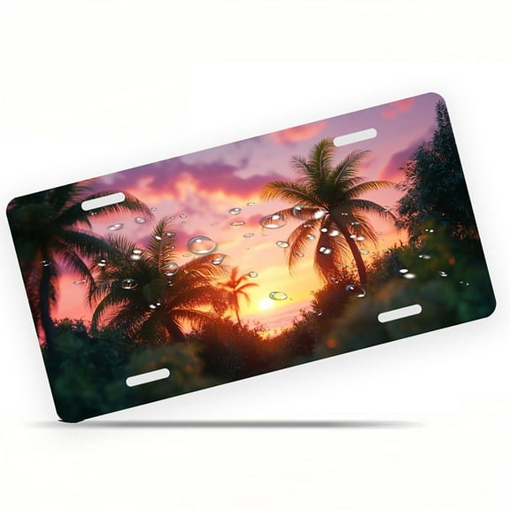 Tropical Sunset with Palms Funny Personalized License Plate Rust-proof Stainless Steel Metal License Plate Suitable For Men And Women 12.2" x 6.2"