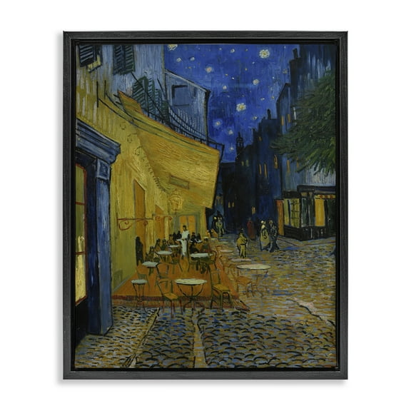Stupell Industries Van Gogh Café Terrace at Night Scenic & Cityscapes Painting Black Floater Framed Canvas Art Print Wall Art, 17 x 21