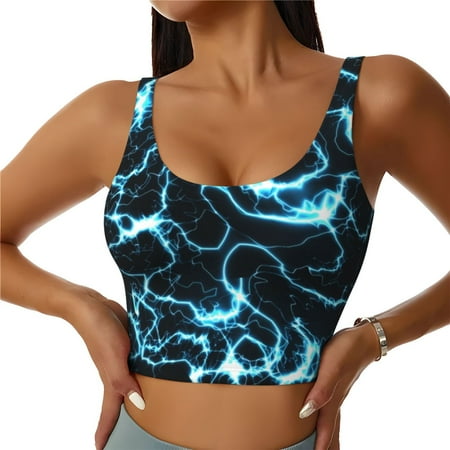 Adobk Lightning Print Sports Bras for Women Longline Workout Crop Tank Tops Padded with Built in Shelf Padded Sports Bra-Large