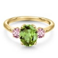 thumbnail image 3 of Gem Stone King 10K Yellow Gold Green Peridot and Pink Lab Grown Diamond Engagement Ring for Women | 2.60 Cttw | Oval 9X7MM | Gemstone August Birthstone | Size 6, 3 of 6
