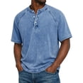 thumbnail image 2 of GrmtClth Mens Distressed Henley Shirts Vintage Short Sleeve V Neck T-Shirts Casual Button Down Acid Washed Tee Shirts Stylish Pullover Blue L, 2 of 8