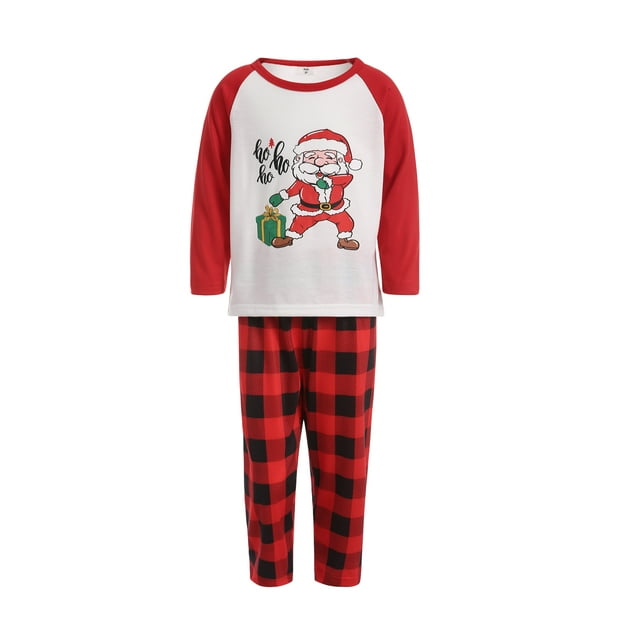 FAROOT Christmas Family Pajamas Set Santa Plaid Print Tops+Trouser/Romper