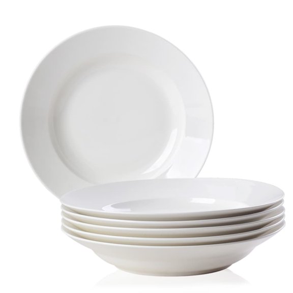 Hassch 6-Piece Dinner Plates Set, 9.5-inch Lightweight Round Plate for Steak, Pasta, Dessert, Dishwasher, Microwave, Oven Safe, White