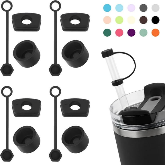 4Pack Spill Stopper for Stanley Cup 2.0 30oz & 40oz, Silicone Leak Proof Stopper for Stanley Tumbler, Cup Accessories Includes Straw Cover Cap, Round Stopper, Square Stopper, Black