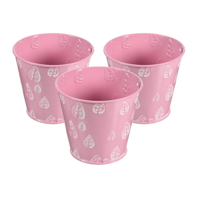 Cubeta de metal galvanizado de 4" Uxcell, maceta de hierro, contenedor, paquete de 3 en color rosa