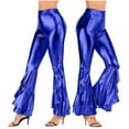 thumbnail image 4 of Women Vintage Shiny Metallic Bell Bottom Ruffle Flare Pants- 70s Disco High Waisted Dance Bootcut Palazzo Pants, 4 of 4