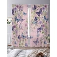 thumbnail image 4 of Pink Flowers Sheer Curtains 84 Inches Long 2 Panels Set, Window Sheer Curtains for Living Room/Bedroom, Spring Floral Purple Butterflies Farmhouse Light Filtering Rod Pocket Curtain 52''x84''x2, 4 of 8