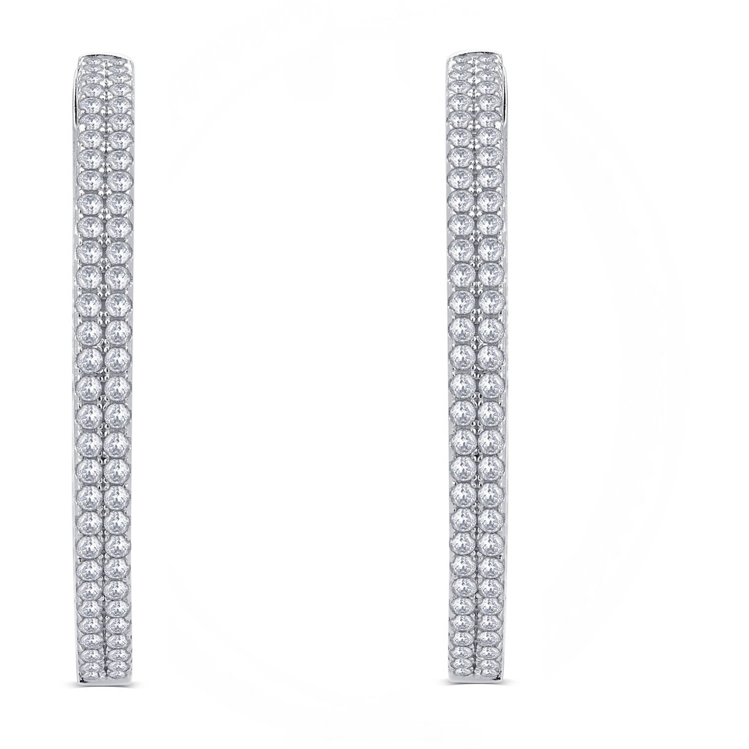 1.00 Carat T.G.W. CZ Rhodium-Tone Inside-Outside Brass Hoop Earrings