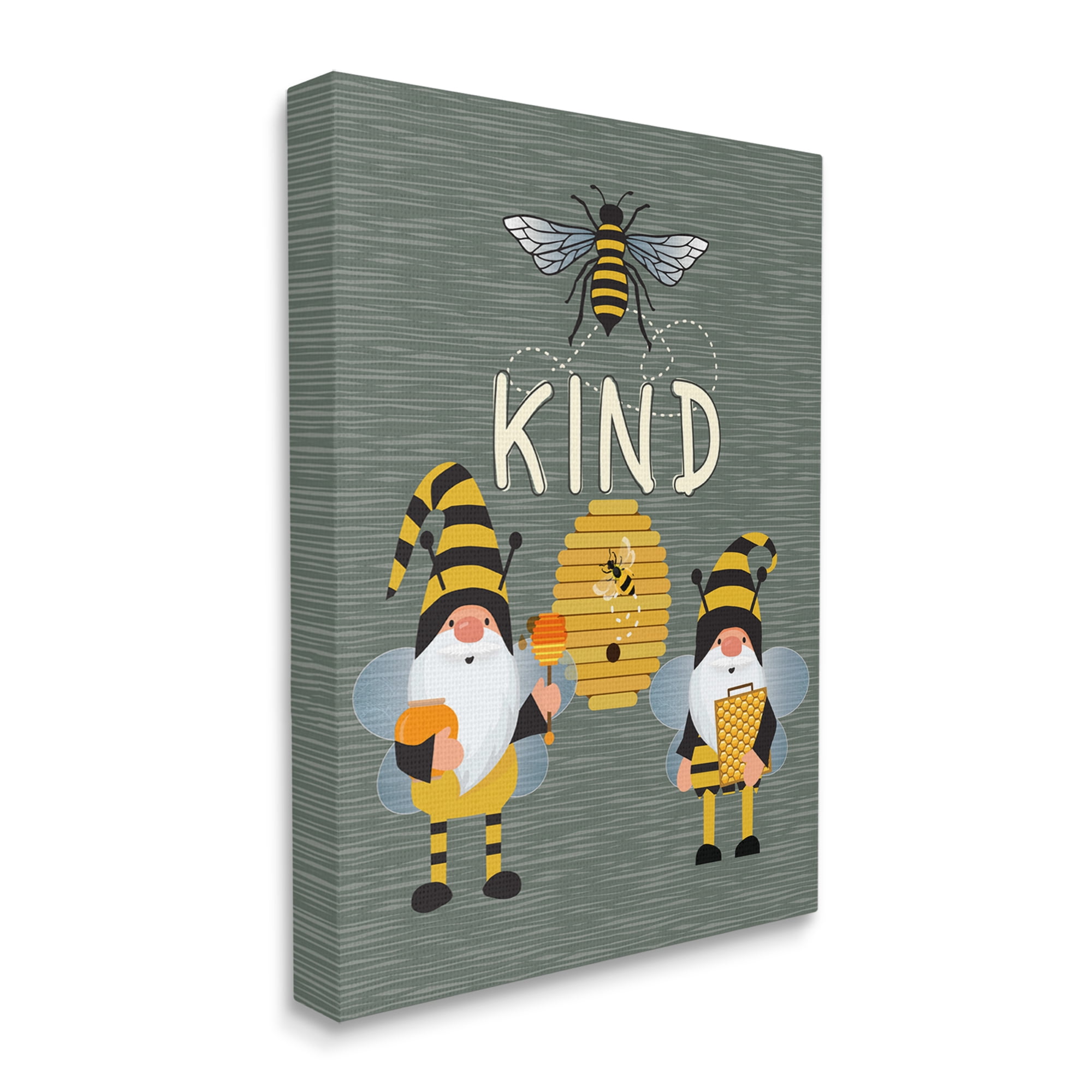 Stupell Industries Clever Be Kind Garden Gnomes Bumble Bees Buzzing Canvas Wall Art, 30 x 40, Design by Linda Birtel