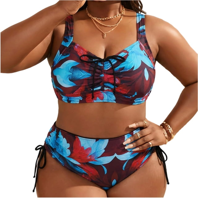 RXMEKW Swimsuit for Women Plus Size with Ruching and Adjustable Side Ties, UPF 50+ Two-Piece Bathing Suit in Flattering Wrap Design for Beach and Pool