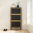thumbnail image 3 of Metal Shoe Storage Cabinet with 3 Door, Freestanding Modern Shoe Storage Cabinet, Metal Rattan Shoe Rack, Black 3-Tier Shoe Cabinet for Entryway, Hallway, Living Room, Bedroom (Black), 3 of 8