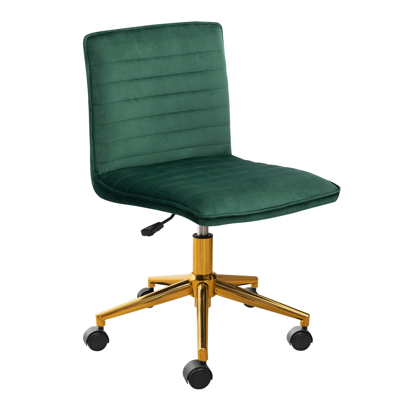 Furniliving Velvet Armless Mid-Back  Task Chair Swivel Office Chair Rolling Computer Chair Adjustable Vanity Chair, Dark Green