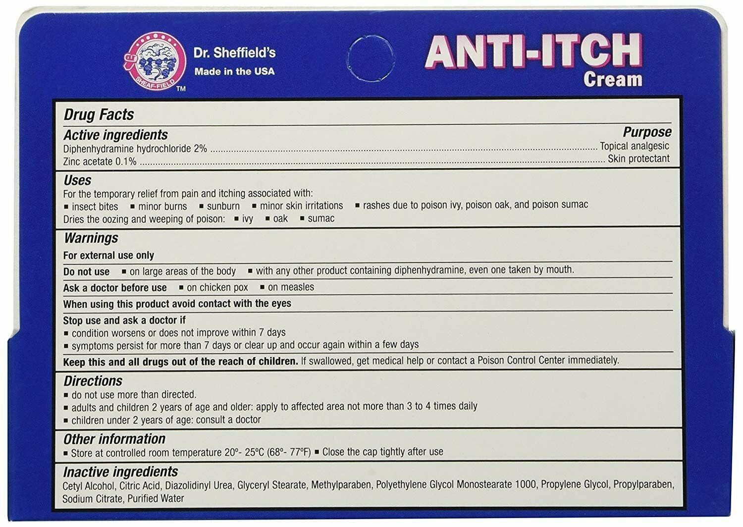 Dr. Sheffield's Antiitch Cream with Histamine Blocker 1.25 Oz. (Pack